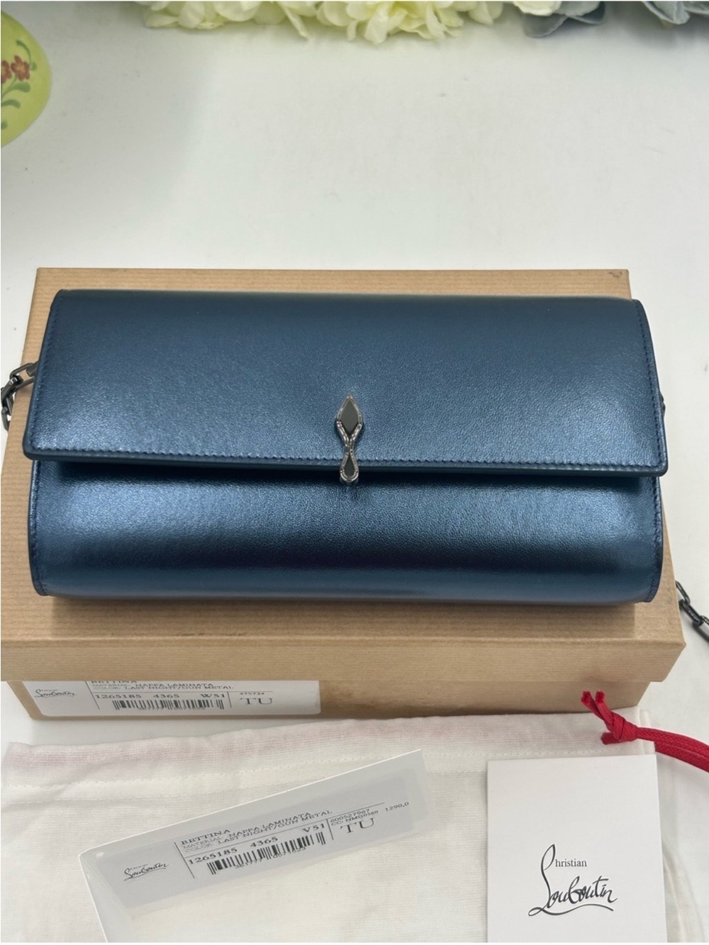Women’s Christian Louboutin, Bettina, Napa, lamb leather wallet on a chain